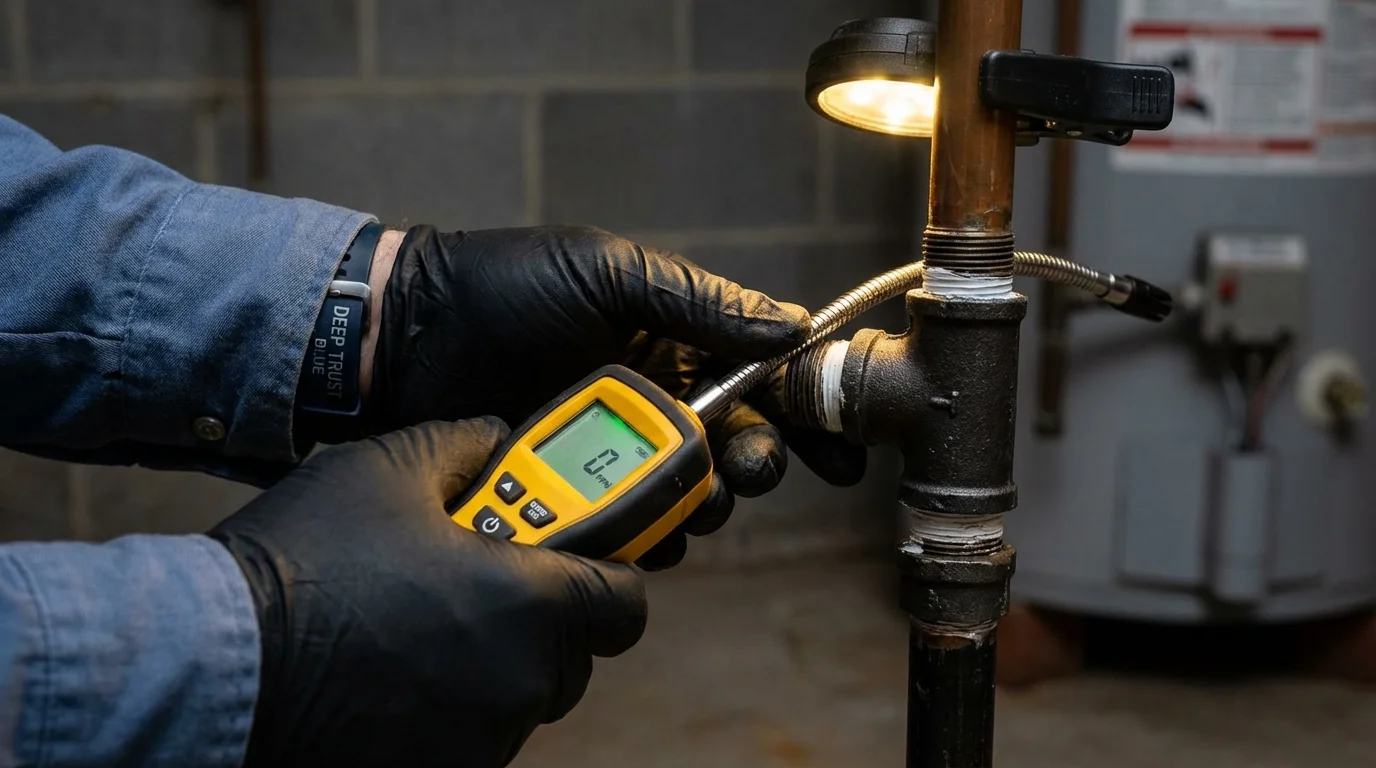 Gas leak detection with electronic sniffer by Johns Plumbing LLC in Babbitt