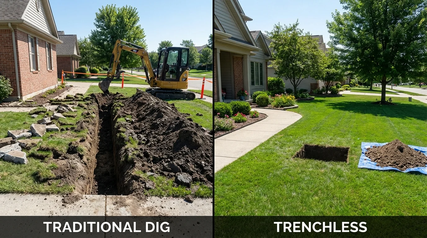 Trenchless sewer repair with minimal yard damage versus traditional excavation in Babbitt, MN
